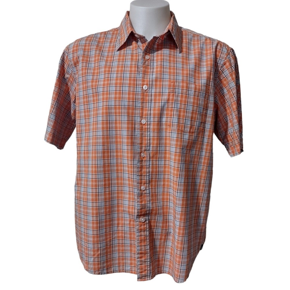 Bullhead Shirt Men's Large Short Sleeve Button Down Orange Plaid Pocket Collared